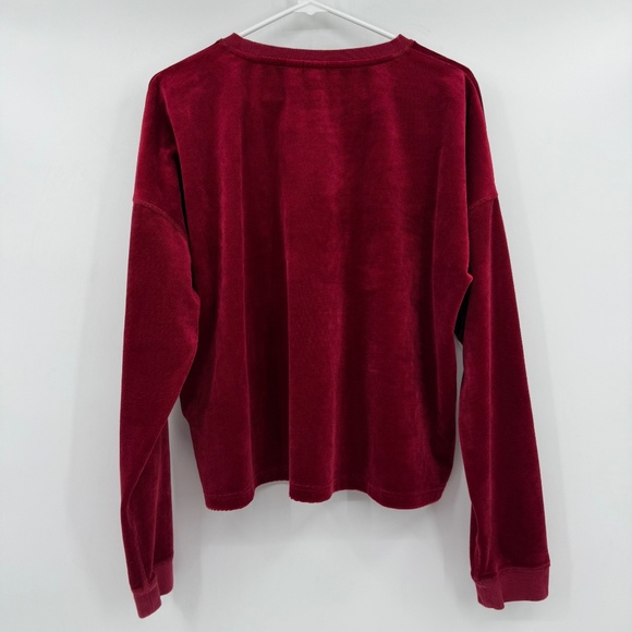 Roxy Sweatshirt Women XL Red Micro Corduroy Velour Pullover Crew Neck Cropped - Picture 6 of 12